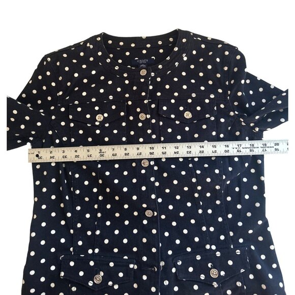 Chaps Women's Polka Dot Jacket Size M Navy & White Button-Front - Picture 6 of 7